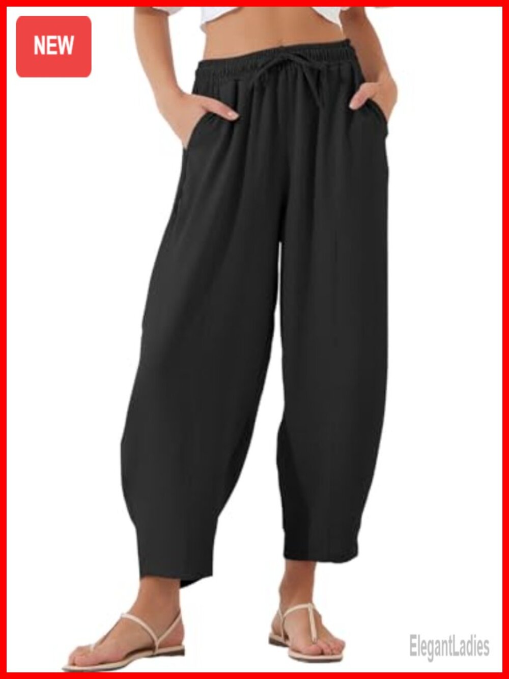 High Waisted Wide Leg Palazzo Trousers Drawstring Cropped Harem Pants